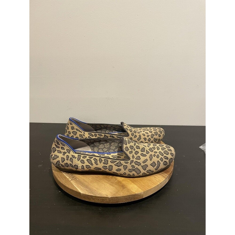 Rothys The flat Womens 7.5 Brown Leopard Round Toe Knit Slip On Comfort Shoes